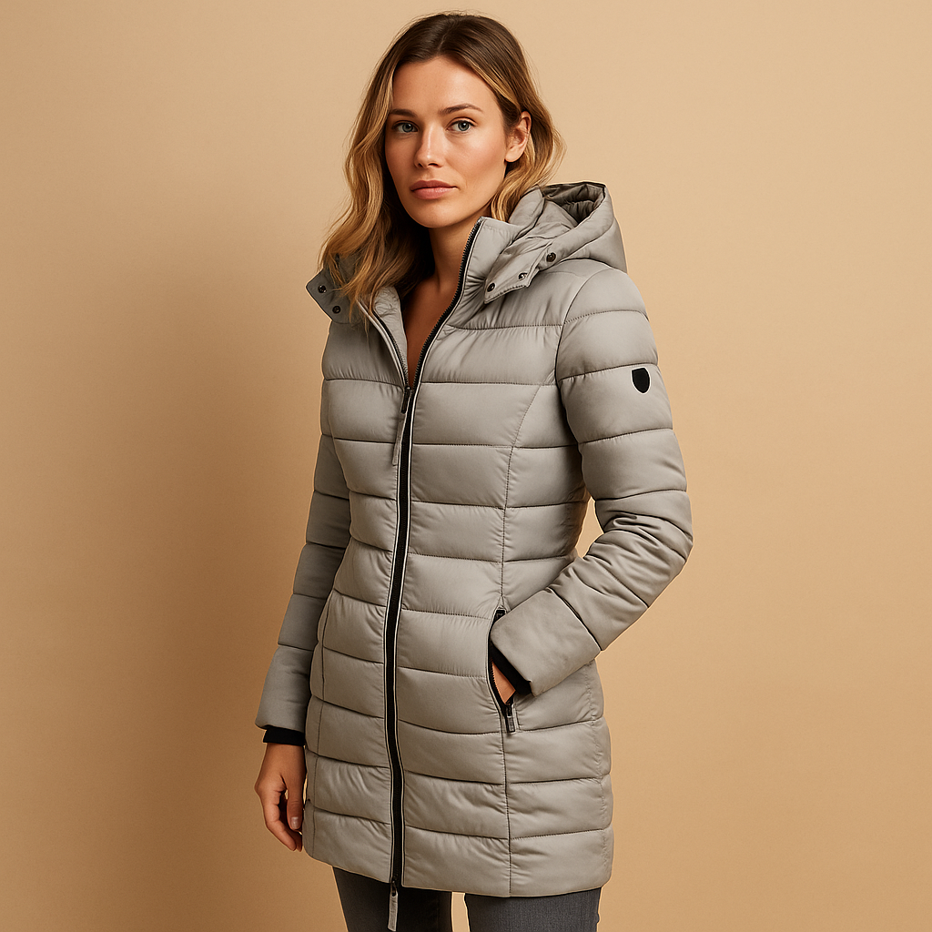 Lightweight quilted puffer jacket for women with sustainable natural filling, available in vibrant seasonal colors for autumn, winter, and spring.