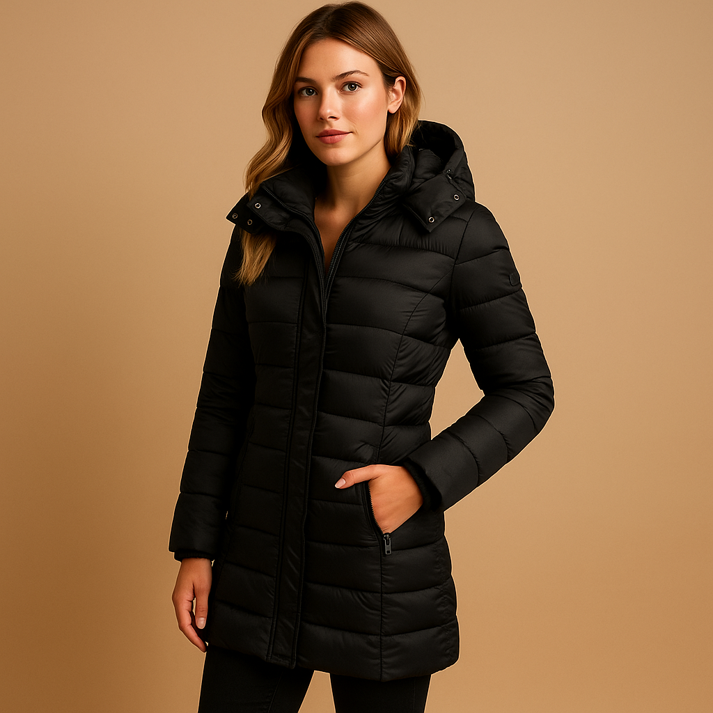 Lightweight quilted puffer jacket for women with sustainable natural filling, available in vibrant seasonal colors for autumn, winter, and spring.