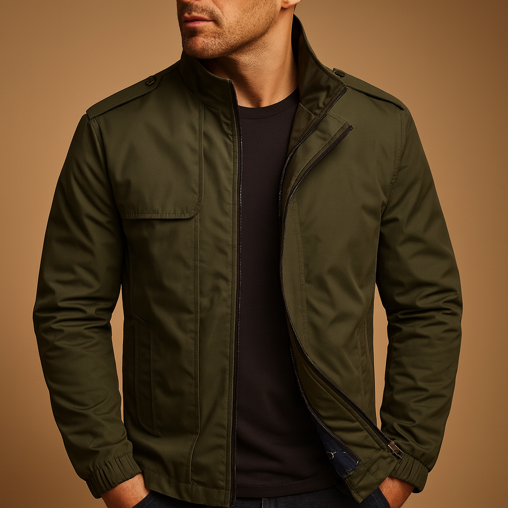 Men’s lightweight summer jacket with stand-up collar and modern design, perfect for casual or formal wear on warm days.