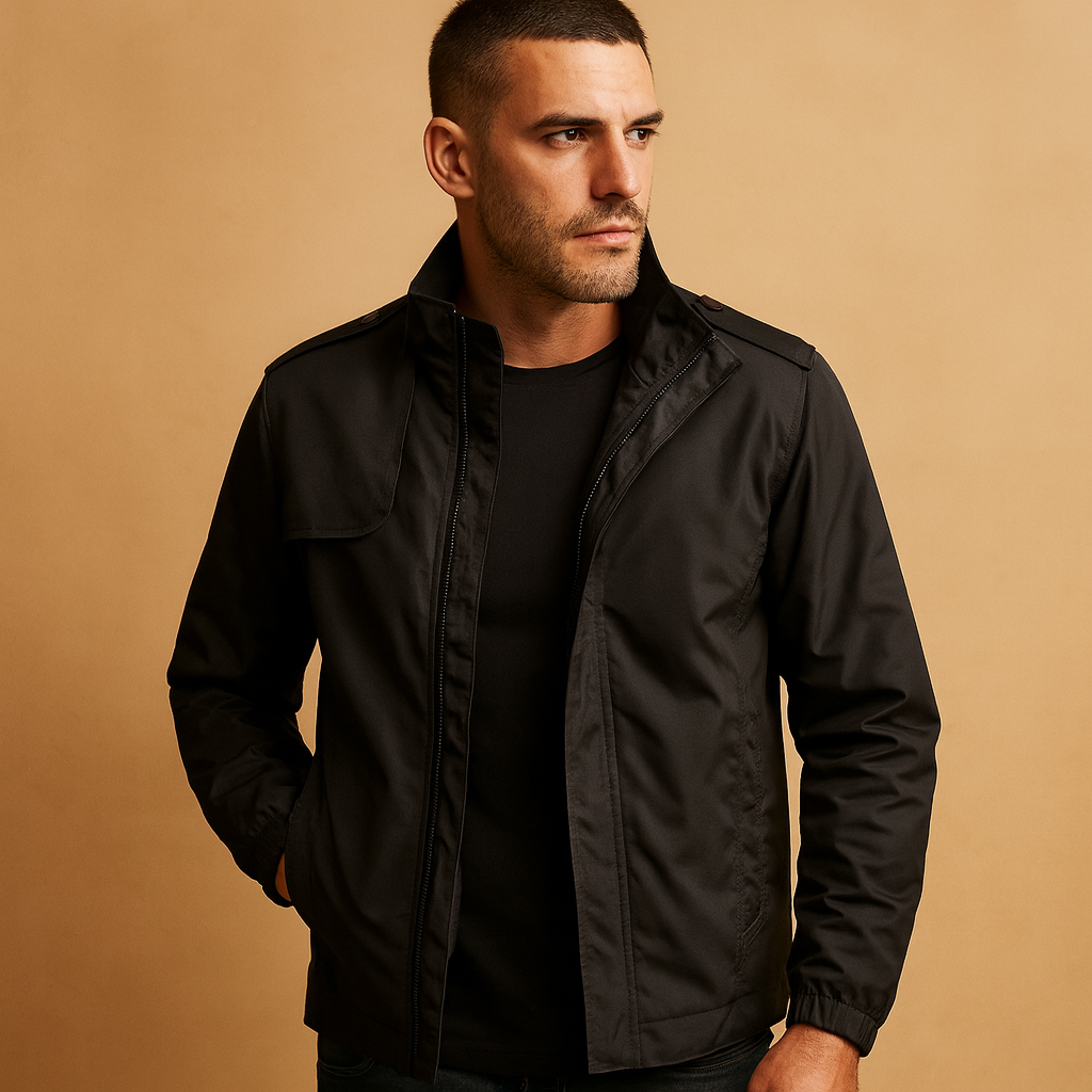 Men’s lightweight summer jacket with stand-up collar and modern design, perfect for casual or formal wear on warm days.
