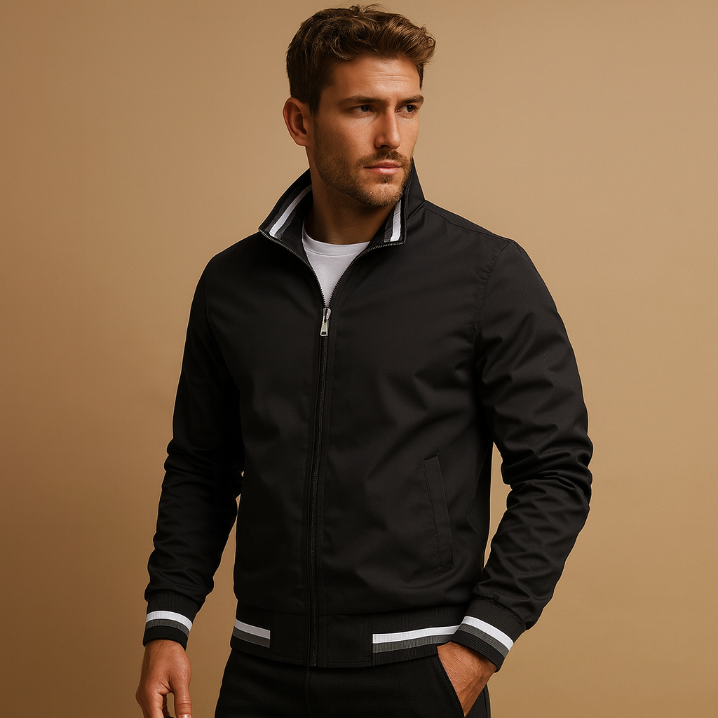 Men’s lightweight summer jacket with breathable design and zipper closure, perfect for casual or formal wear during warm days.