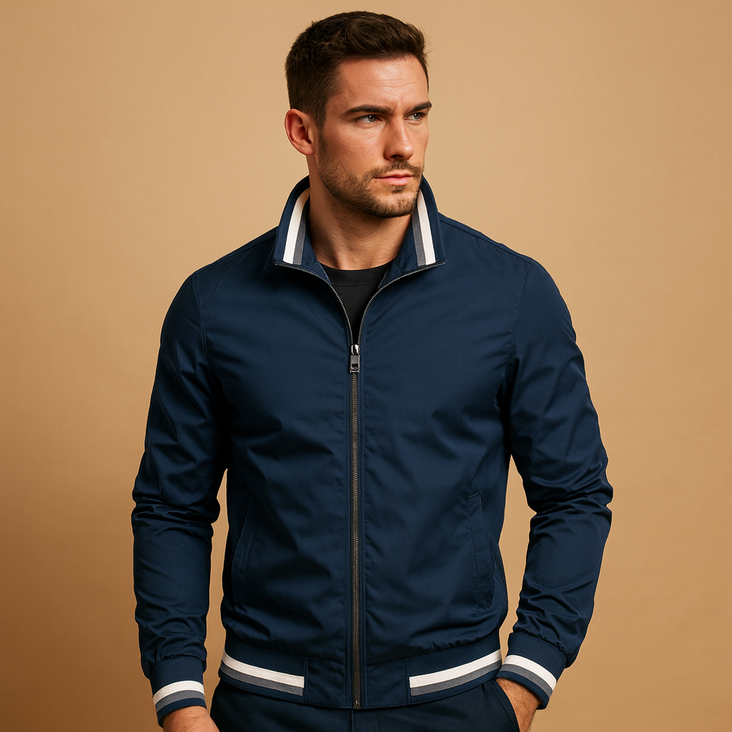 Men’s lightweight summer jacket with breathable design and zipper closure, perfect for casual or formal wear during warm days.