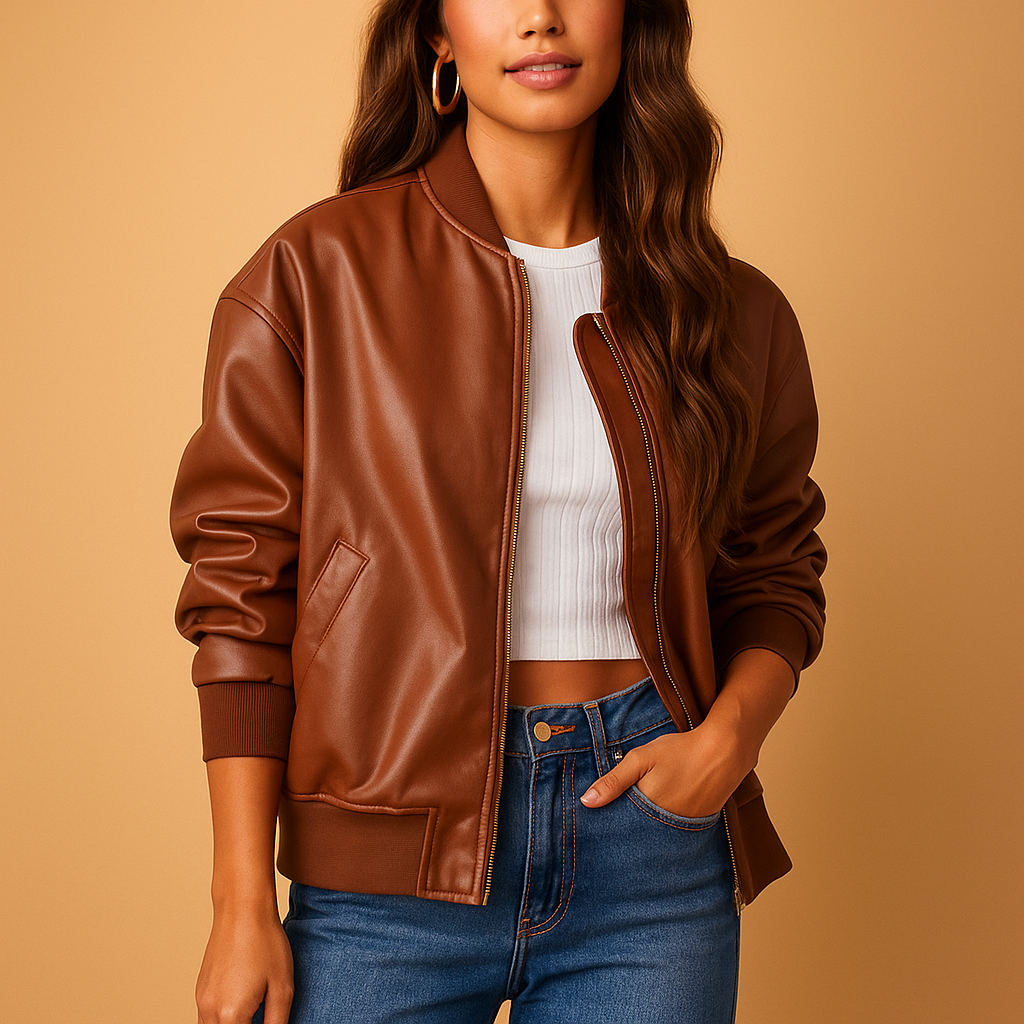 Women’s long baseball style jacket with a tailored fit and sporty accents, suitable for winter city wear and casual everyday outfits.