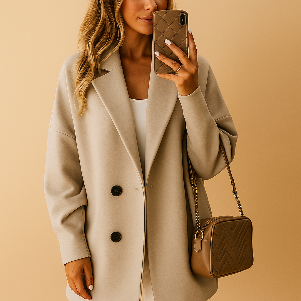 Women’s long elegant coat with a slim silhouette and single-breasted design, suitable for work, formal occasions, and everyday winter wear.
