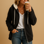 Long fleece cardigan for women with hood, oversized relaxed fit, and breathable fabric, available in Red, Purple, Grey, Green, Black, Blue, White, and Khaki.