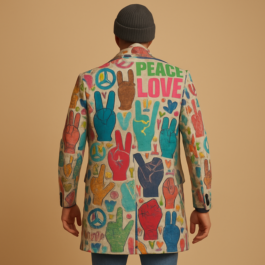 Men’s long coat with graphic design and modern look, providing comfort and weather protection for stylish everyday wear.