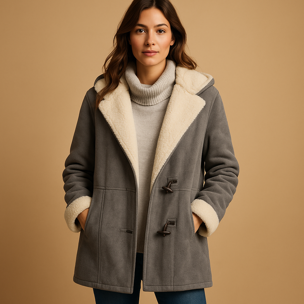 Women’s long hooded winter coat with a modern fit and soft insulating fabric, suitable for cold days, casual wear, and dressed winter occasions.
