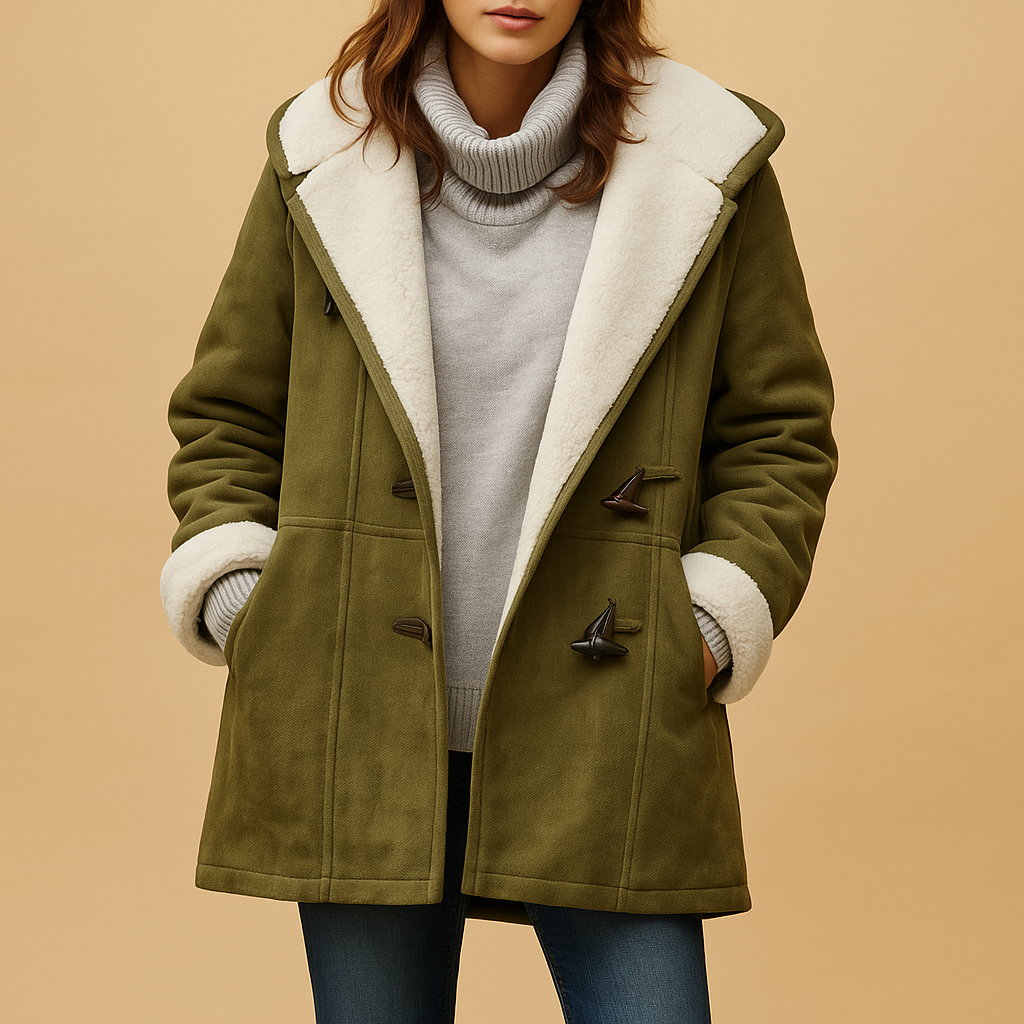 Women’s long hooded winter coat with a modern fit and soft insulating fabric, suitable for cold days, casual wear, and dressed winter occasions.