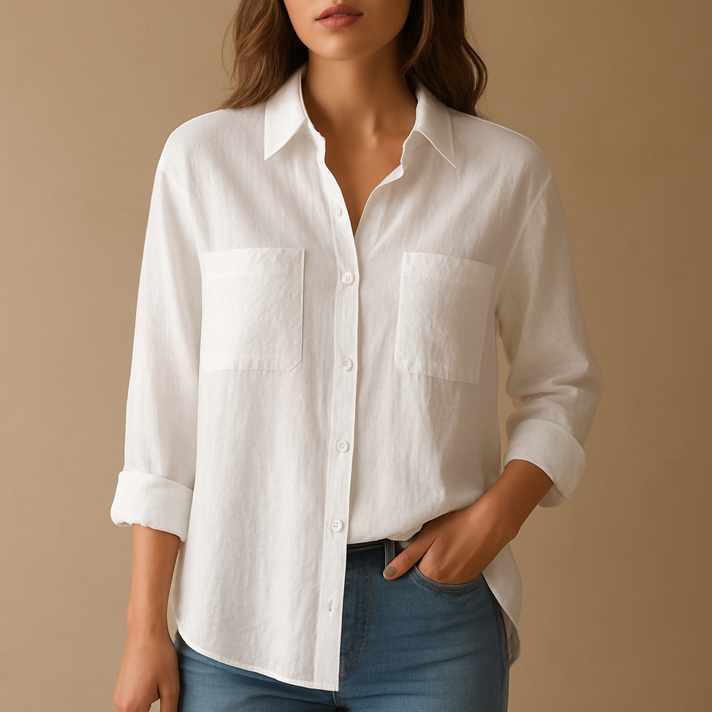 Long sleeve airy blouse for women with a loose fit and classic design, suitable for work, casual outings, and everyday wear.