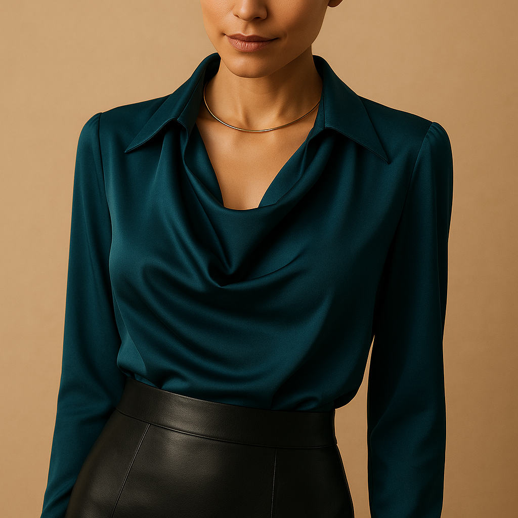 Women’s long sleeve blouse with an elegant design and tailored fit, styled for work, formal occasions, and everyday chic looks.
