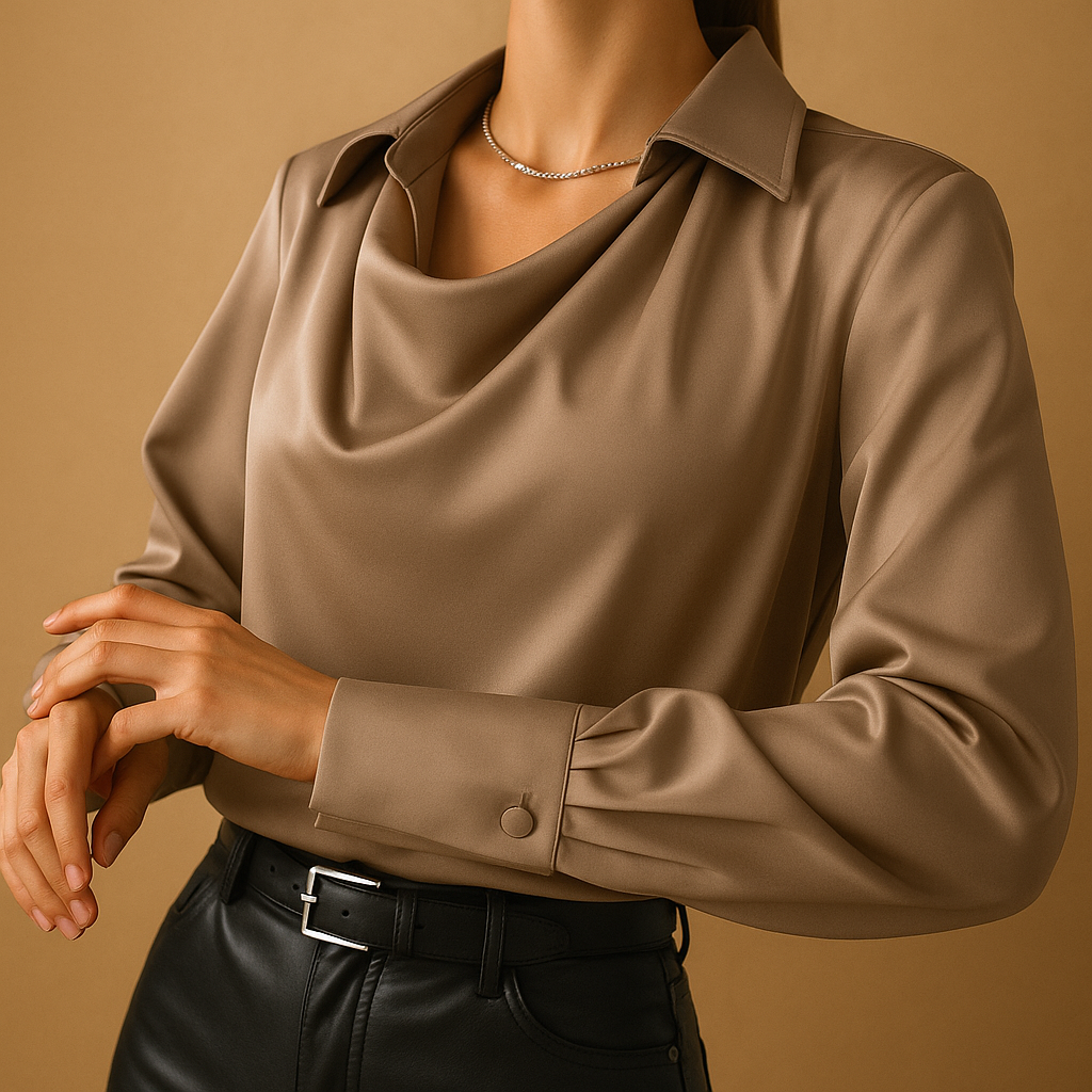 Women’s long sleeve blouse with an elegant design and tailored fit, styled for work, formal occasions, and everyday chic looks.