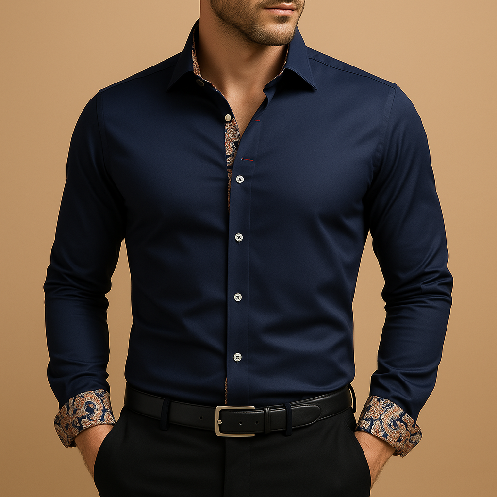 Men’s long sleeve dress shirt with a refined fit and modern look, perfect for formal and casual occasions.