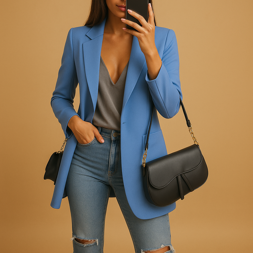 Long slim-fit women’s blazer in multiple classic colors, ideal for office wear, formal events, and stylish everyday looks.