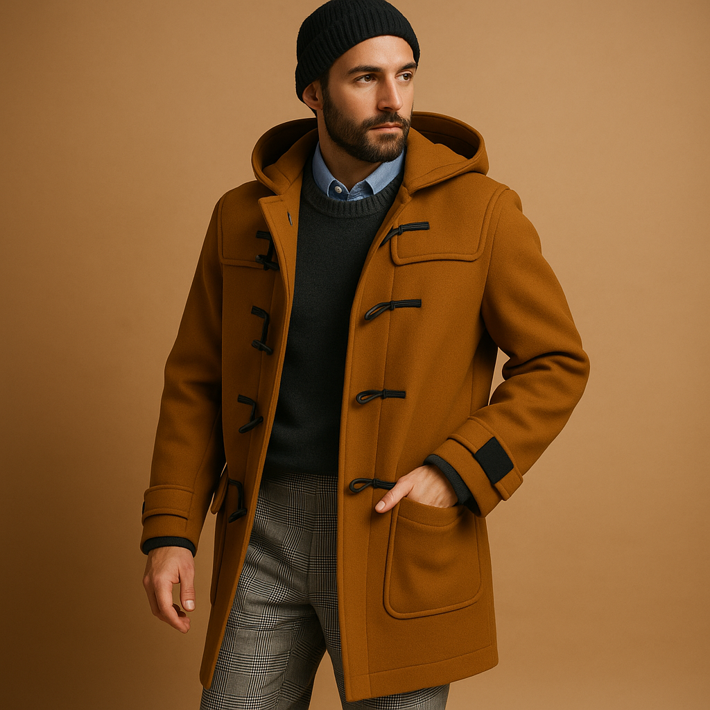 Long winter coat for men with insulating material and stylish design, perfect for work, winter walks, and everyday wear.