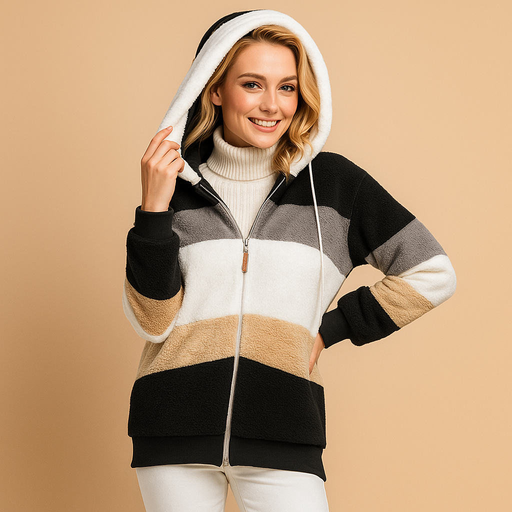 Women’s long winter coat with a soft texture and elegant silhouette, suitable for cold days, everyday wear, and seasonal outings.
