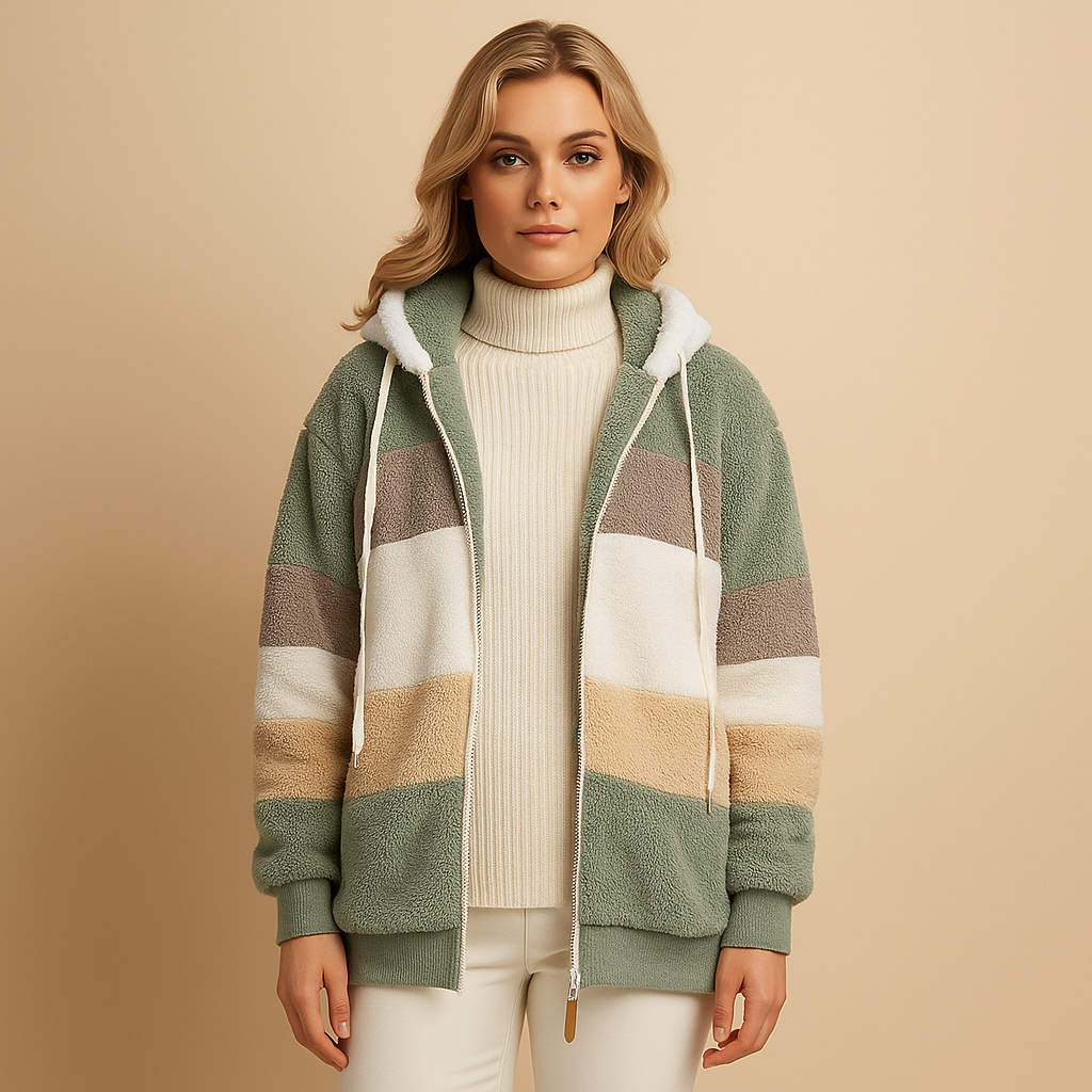 Women’s long winter coat with a soft texture and elegant silhouette, suitable for cold days, everyday wear, and seasonal outings.