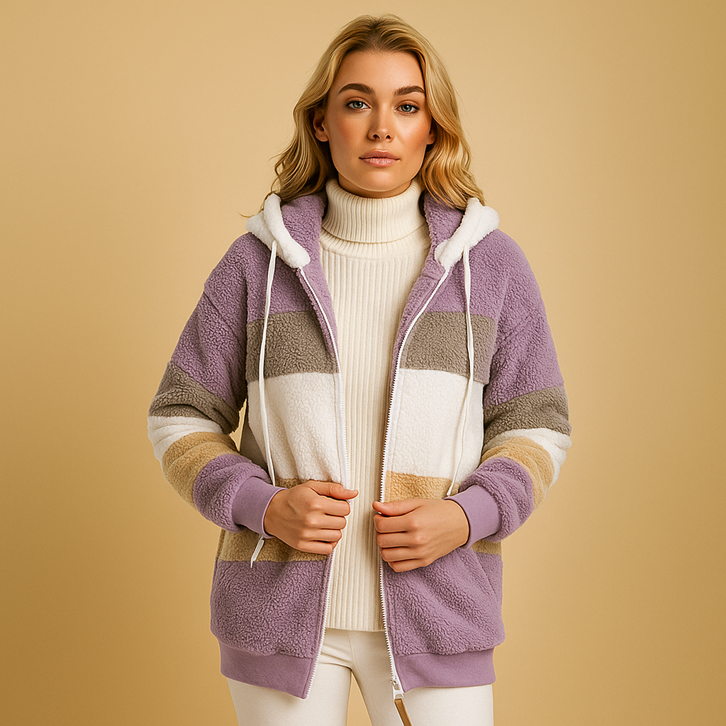 Women’s long winter coat with a soft texture and elegant silhouette, suitable for cold days, everyday wear, and seasonal outings.