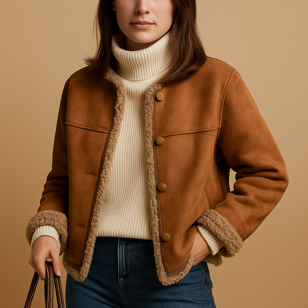 Women’s luxury lined jacket with soft interior and suede-look exterior, ideal for autumn and winter casual chic outfits.