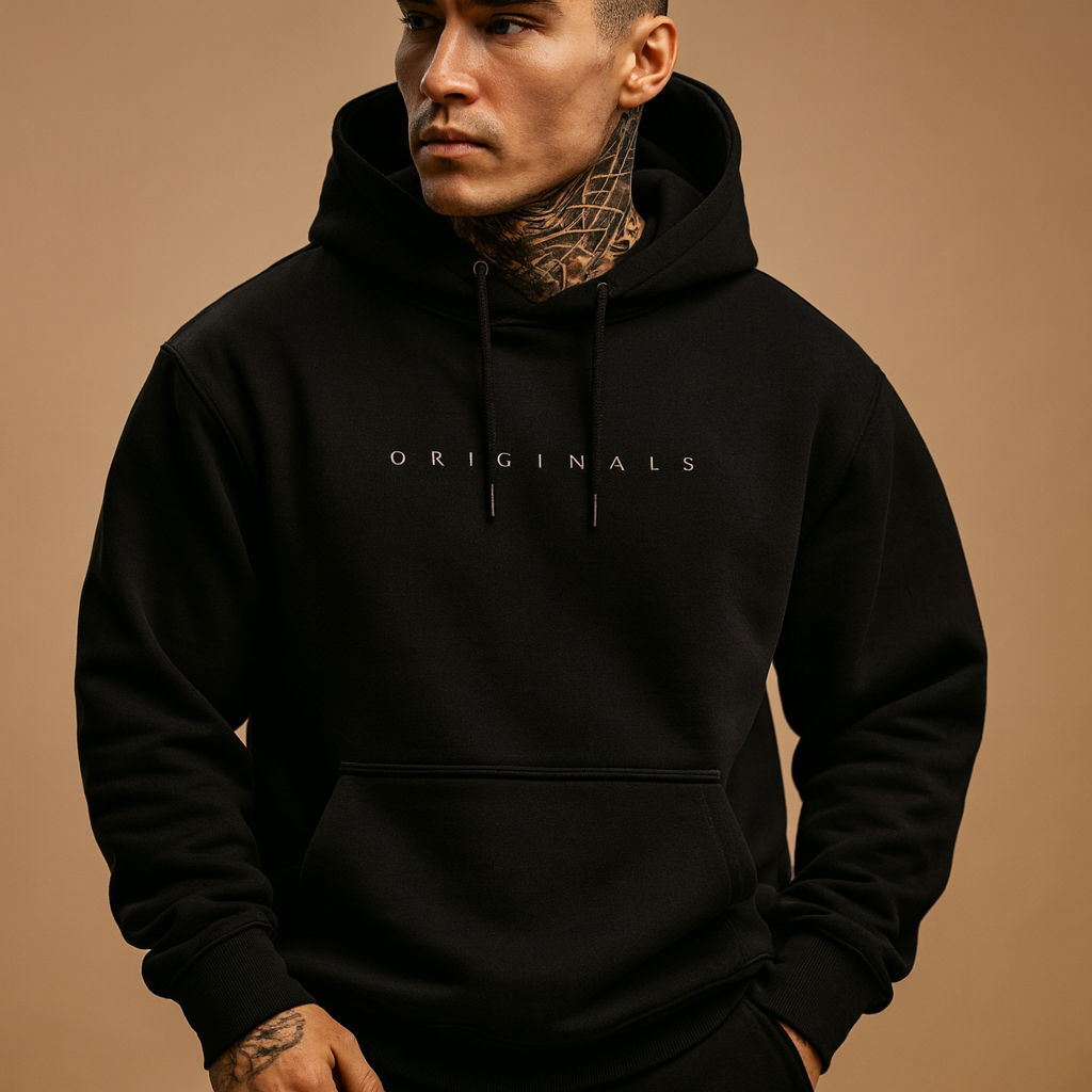 Modern men’s hoodie with a sleek design and hood, available in black, white, and yellow, perfect for casual or sporty wear.