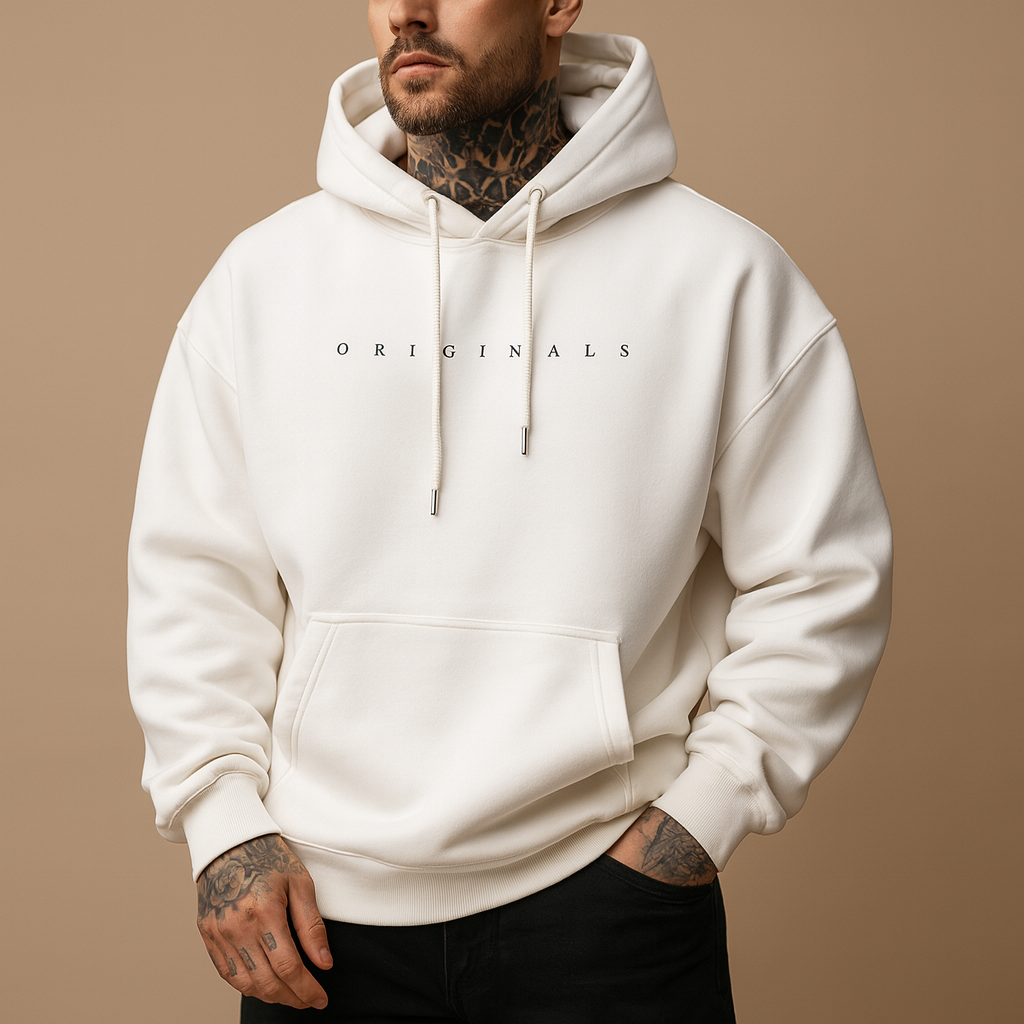 Modern men’s hoodie with a sleek design and hood, available in black, white, and yellow, perfect for casual or sporty wear.