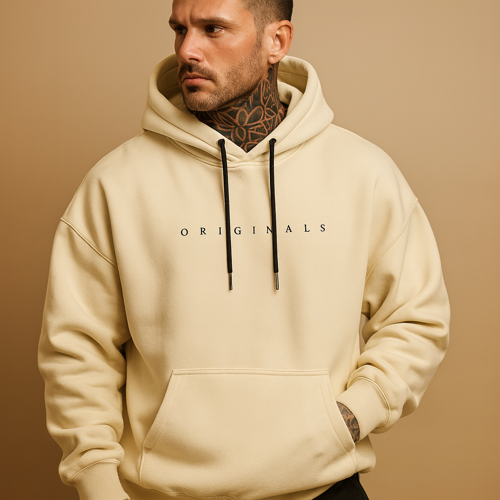 Modern men’s hoodie with a sleek design and hood, available in black, white, and yellow, perfect for casual or sporty wear.