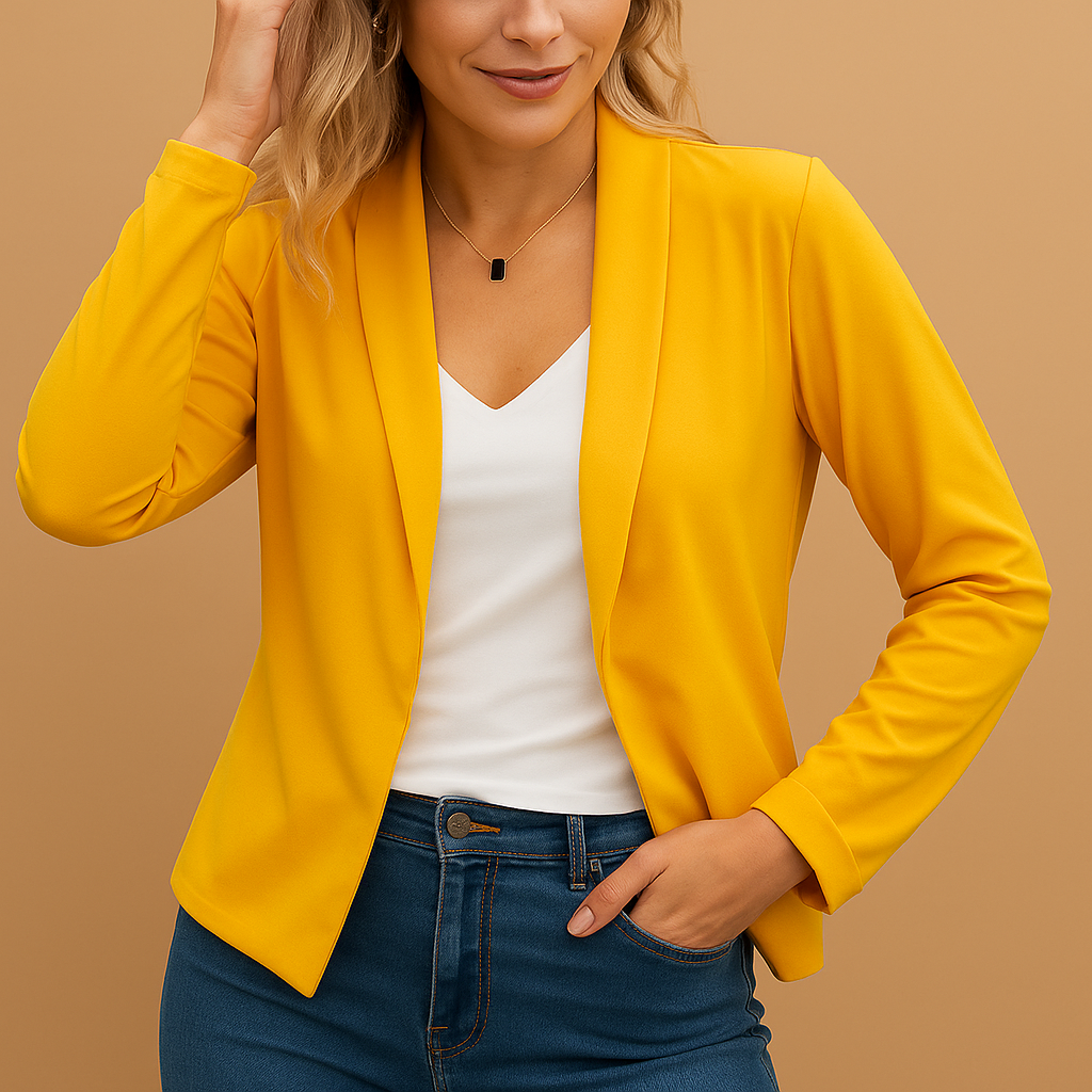 Women’s open front blazer with a flattering tailored fit, ideal for work, daily wear, or stylish evenings out.