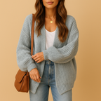 Women’s open front knitted cardigan with relaxed fit and breathable fabric, perfect for casual wear, office looks, or cozy layering.
