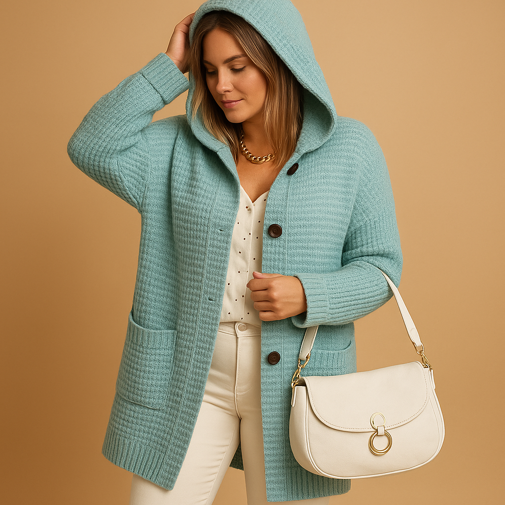 Women’s open knitted cardigan with relaxed fit and soft breathable fabric, perfect for layering in autumn and winter.