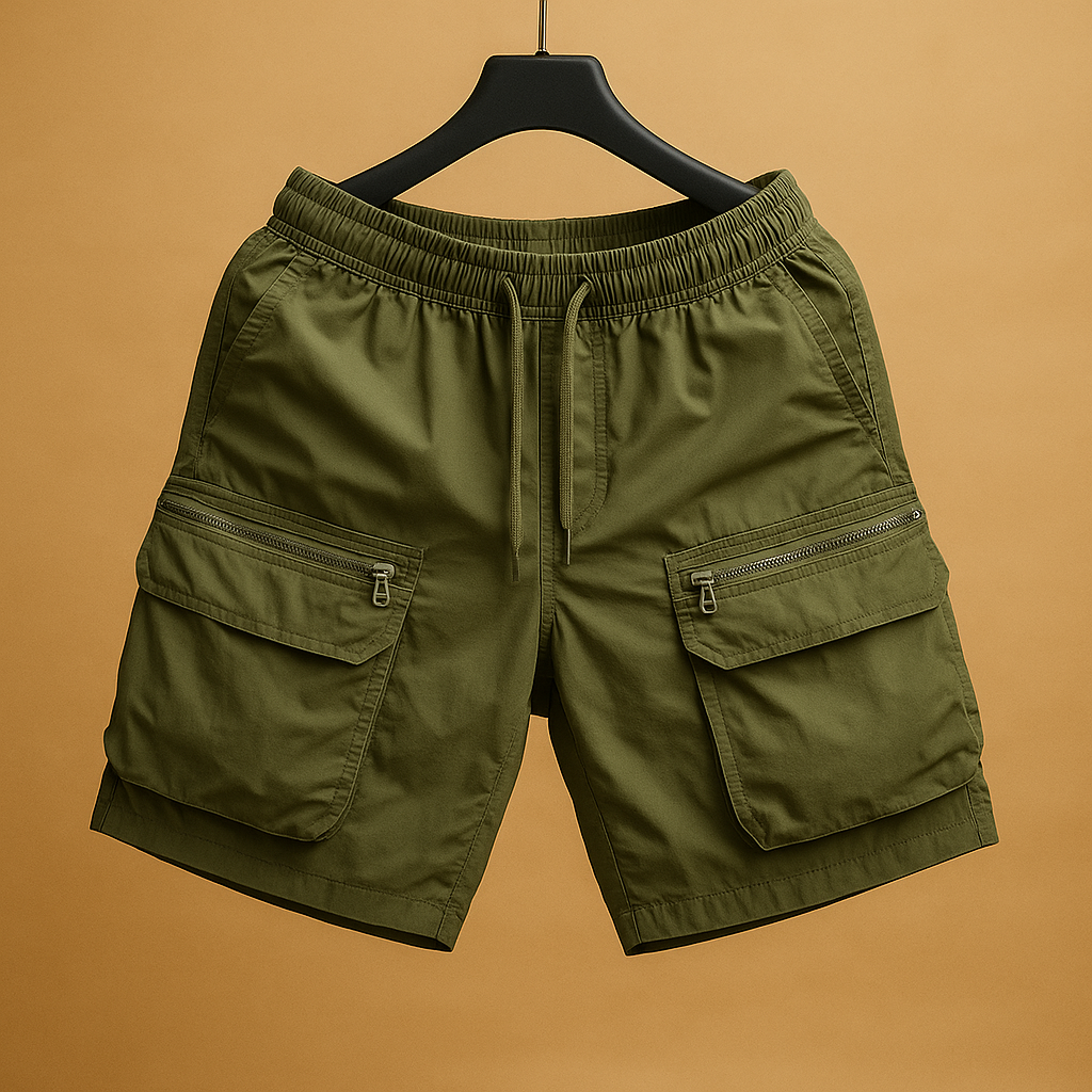 Men’s oversized cargo shorts made from lightweight quick-dry nylon with multiple utility pockets, perfect for outdoor and casual summer wear.