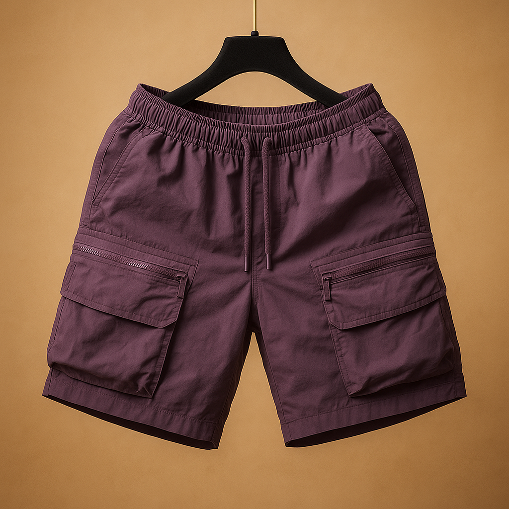 Men’s oversized cargo shorts made from lightweight quick-dry nylon with multiple utility pockets, perfect for outdoor and casual summer wear.