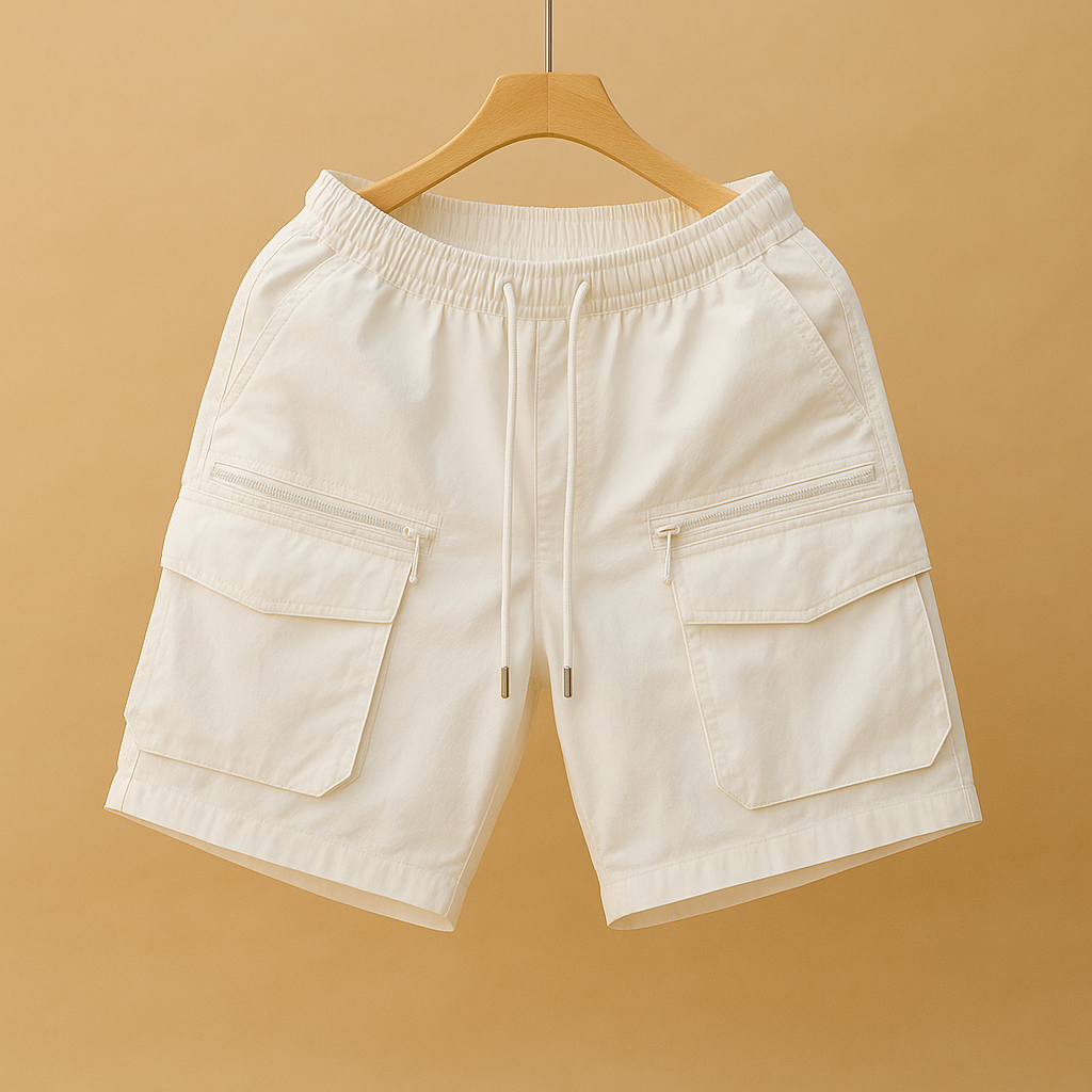 Men’s oversized cargo shorts made from lightweight quick-dry nylon with multiple utility pockets, perfect for outdoor and casual summer wear.