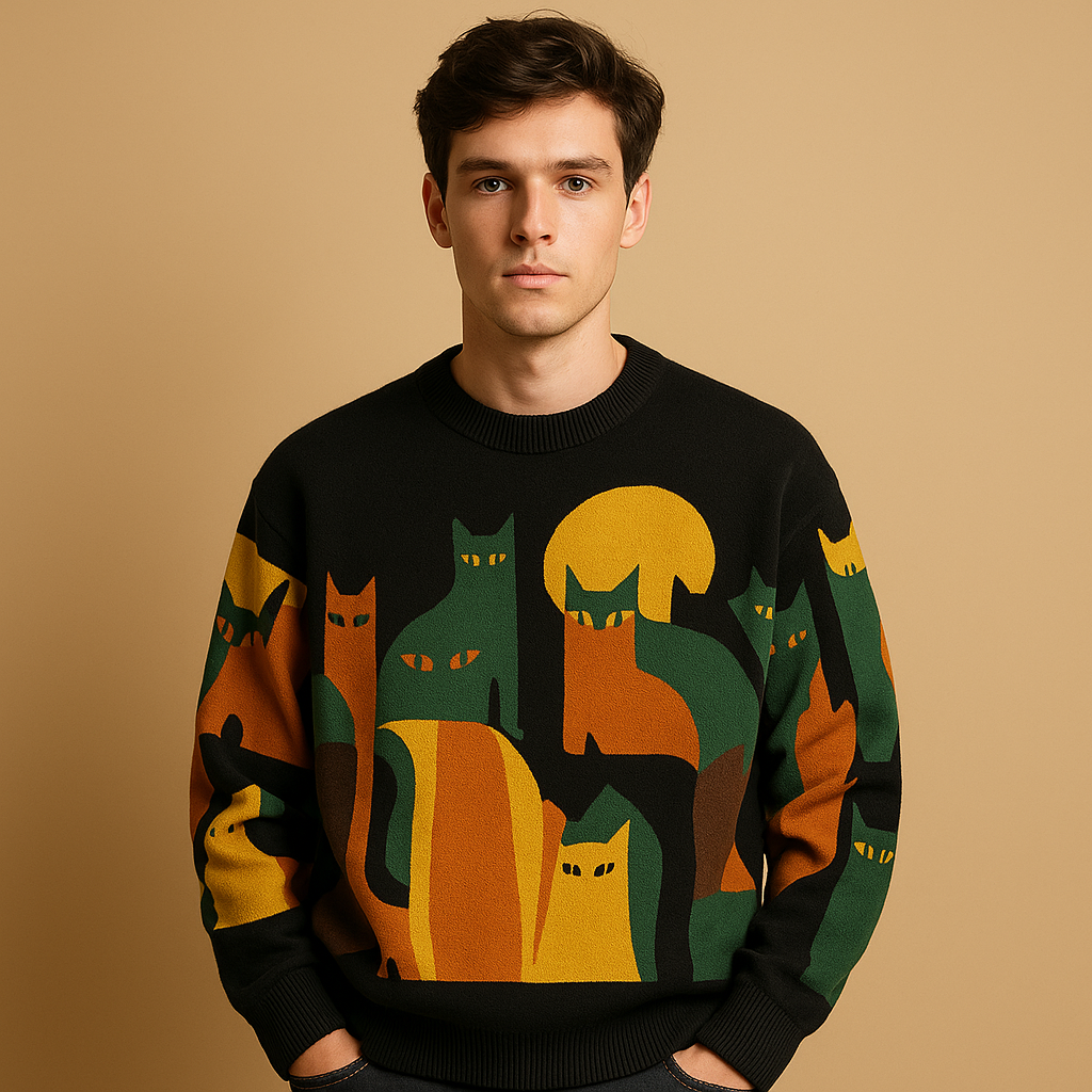 Men’s oversized knitted sweater with soft warm fabric and relaxed fit, perfect for autumn and winter casual or everyday wear.