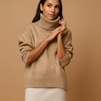 Oversized turtleneck sweater for women with flattering loose silhouette, soft breathable knit, and elegant design. Ideal for casual or layered winter looks.