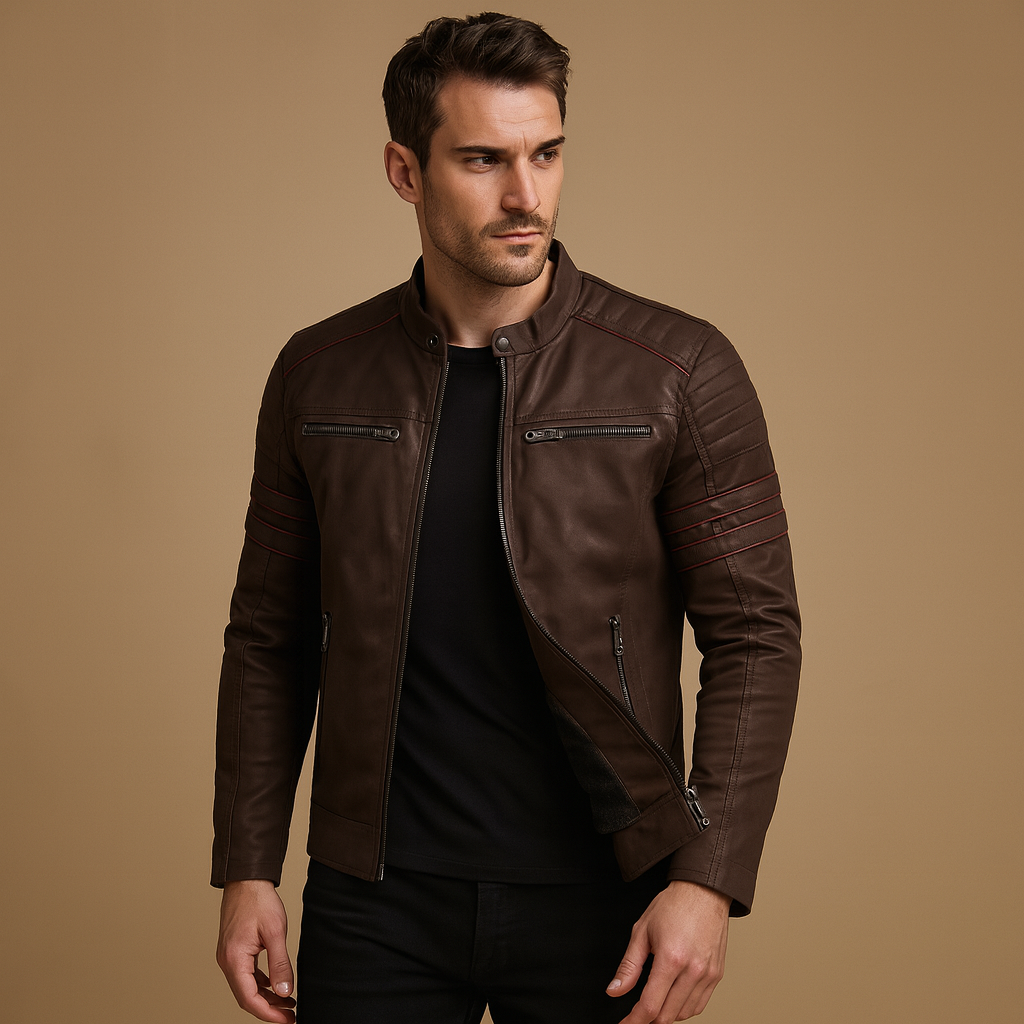 Men’s premium biker jacket with weather-resistant design and structured fit, ideal for rides, casual wear, and stylish evenings.