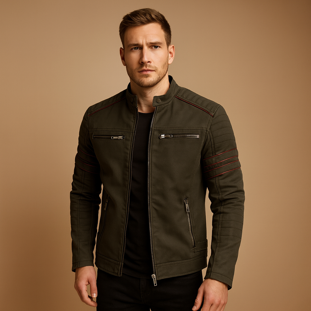Men’s premium biker jacket with weather-resistant design and structured fit, ideal for rides, casual wear, and stylish evenings.