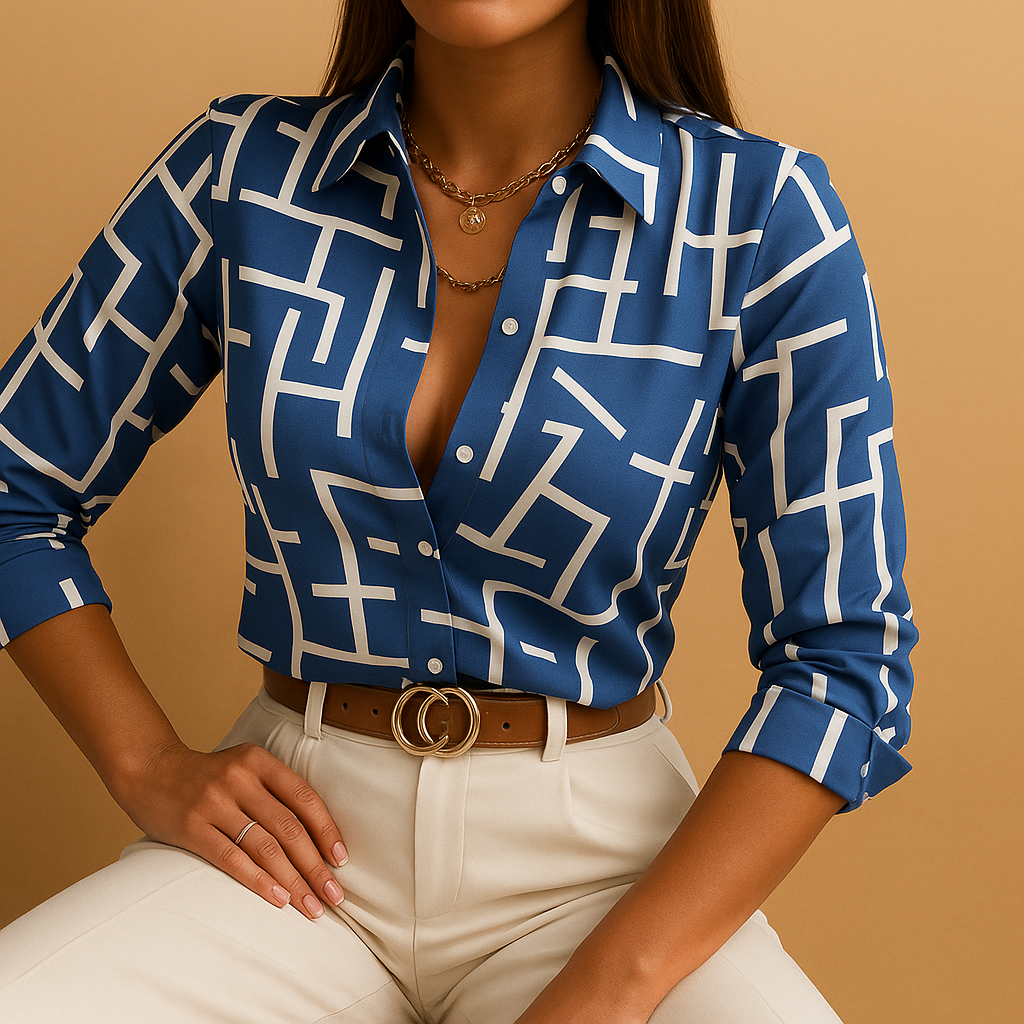 Printed blouse for women with a bold design and flattering fit, suitable for casual wear, work outfits, and elegant evening looks.