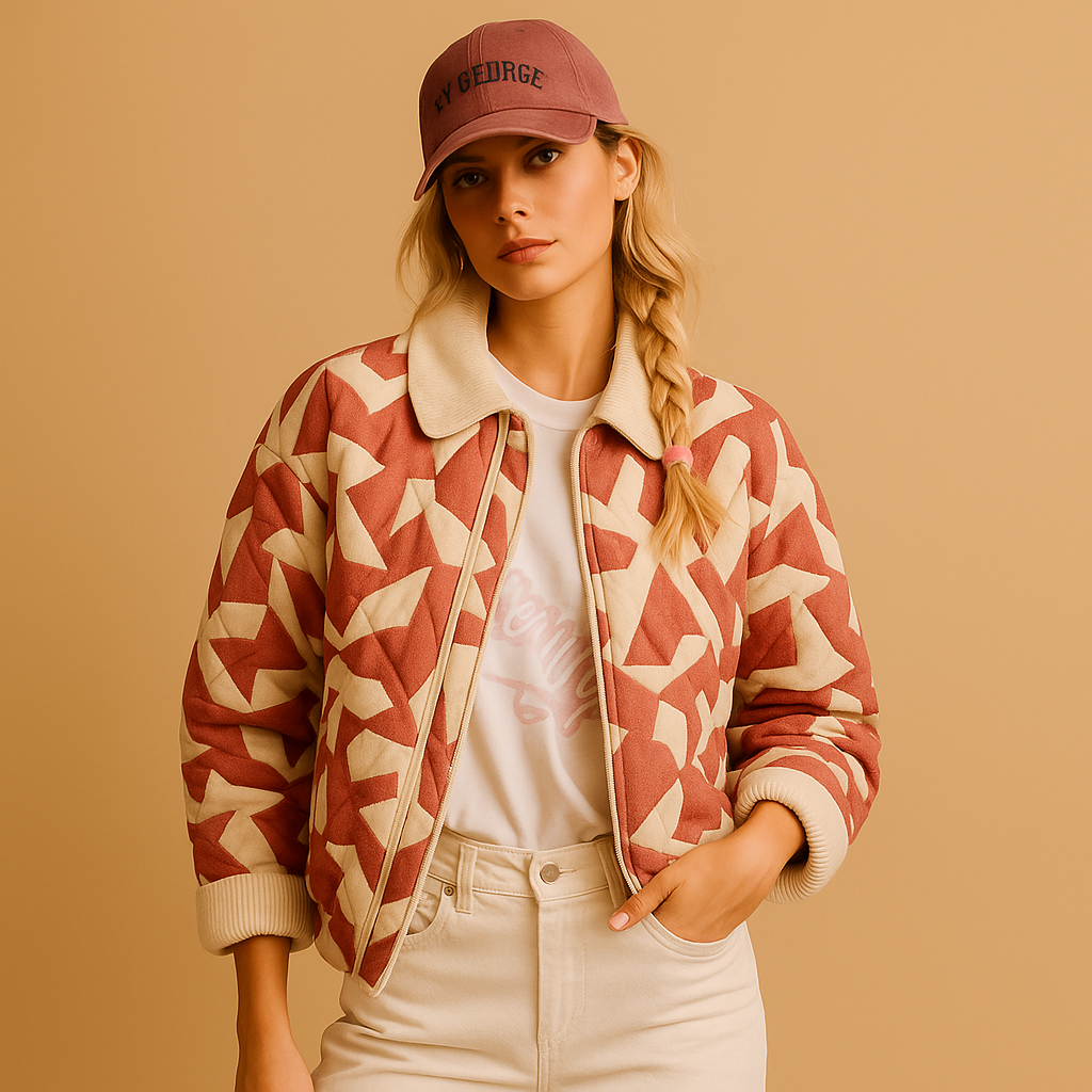 Women’s printed jacket with a slim fit, button closure, and eye-catching patterns, ideal for casual outings and everyday wear.