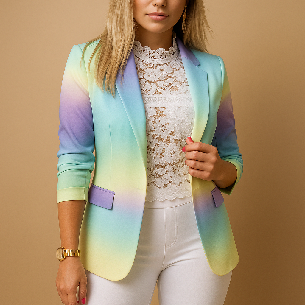 Women’s printed shawl-collar blazer with tailored fit, perfect for work, dinners, and chic casual occasions.