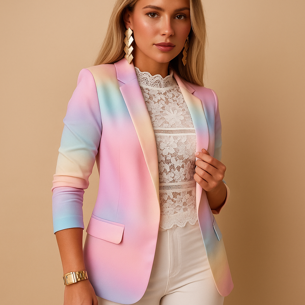 Women’s printed shawl-collar blazer with tailored fit, perfect for work, dinners, and chic casual occasions.