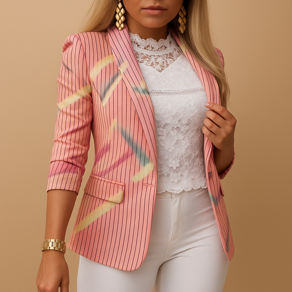 Women’s printed shawl-collar blazer with tailored fit, perfect for work, dinners, and chic casual occasions.