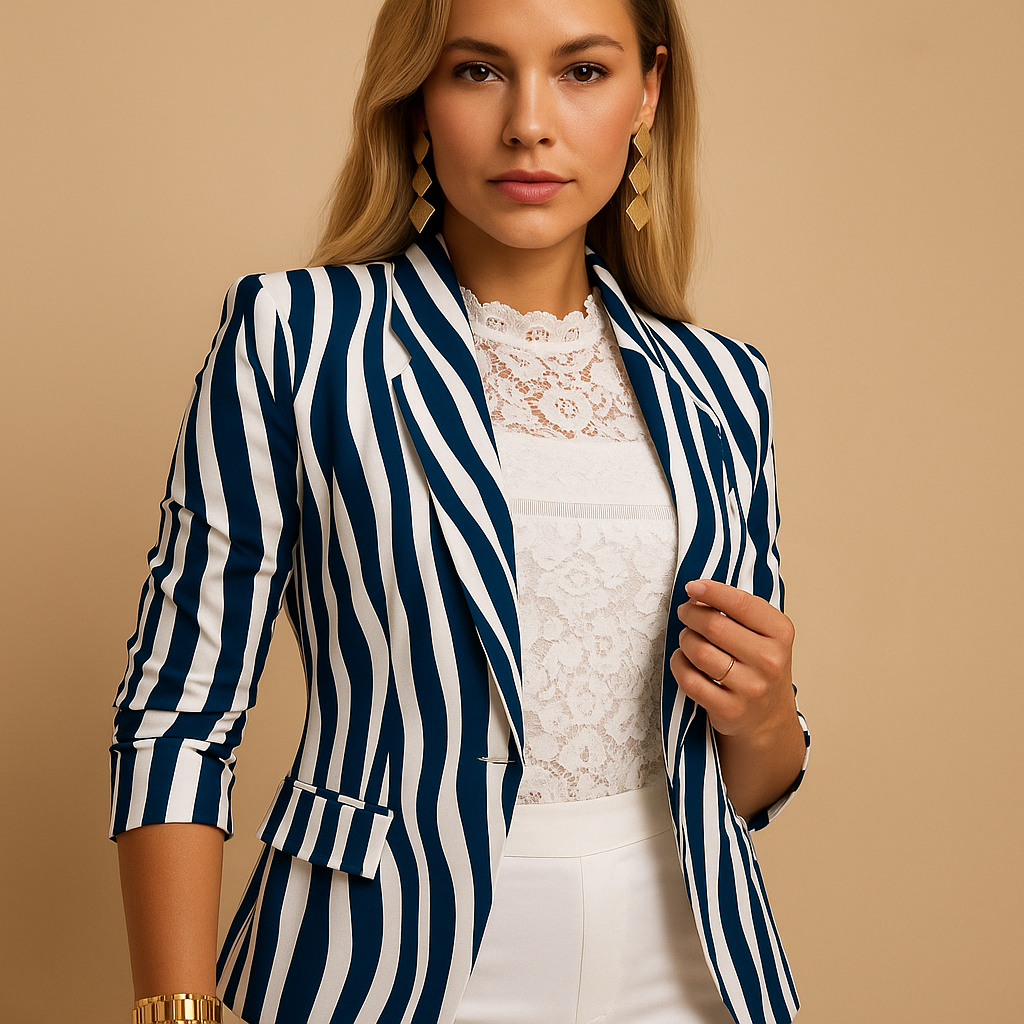 Women’s printed shawl-collar blazer with tailored fit, perfect for work, dinners, and chic casual occasions.