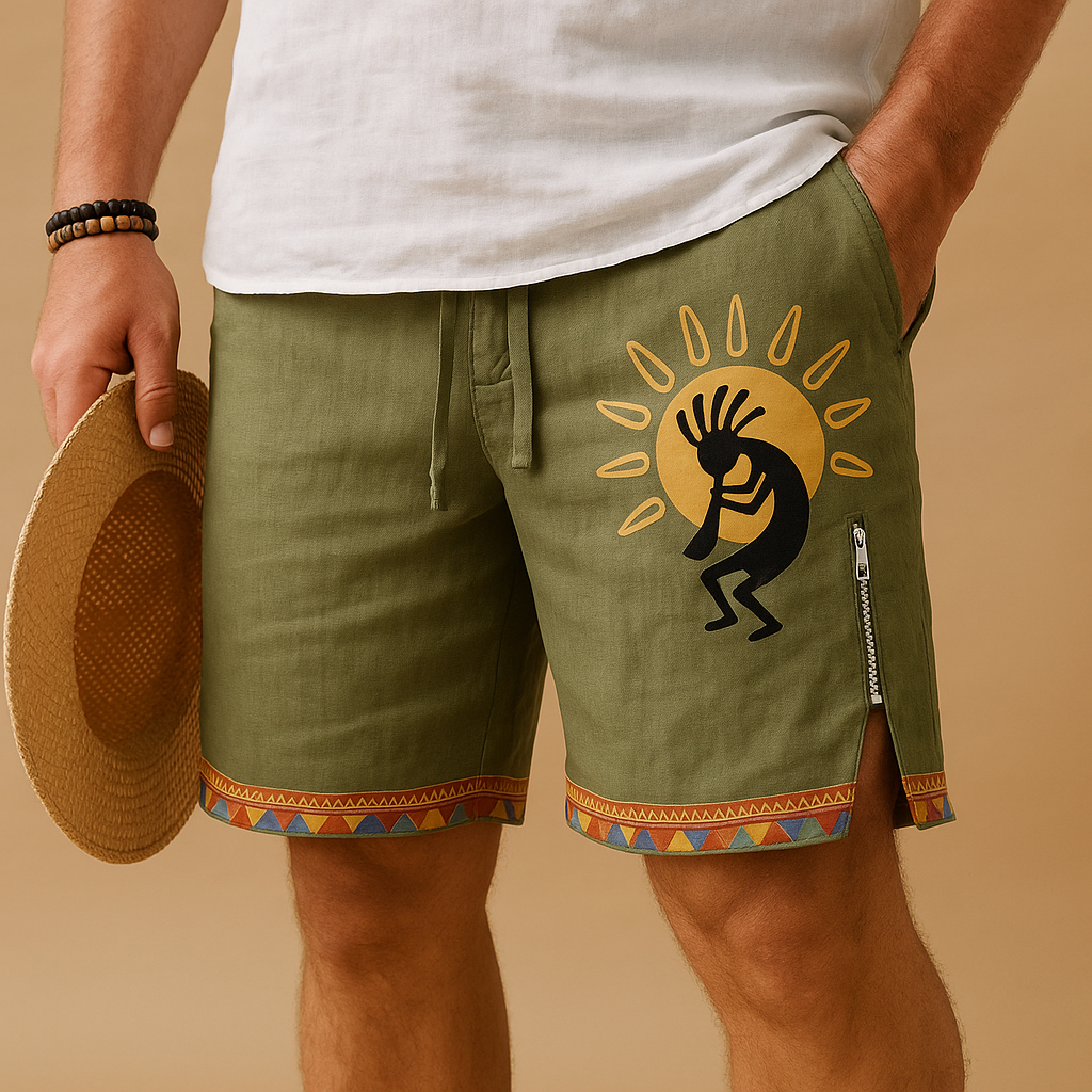 Men’s printed summer shorts with adjustable drawstring waist and breathable fabric, perfect for casual wear, vacations, and beach days.