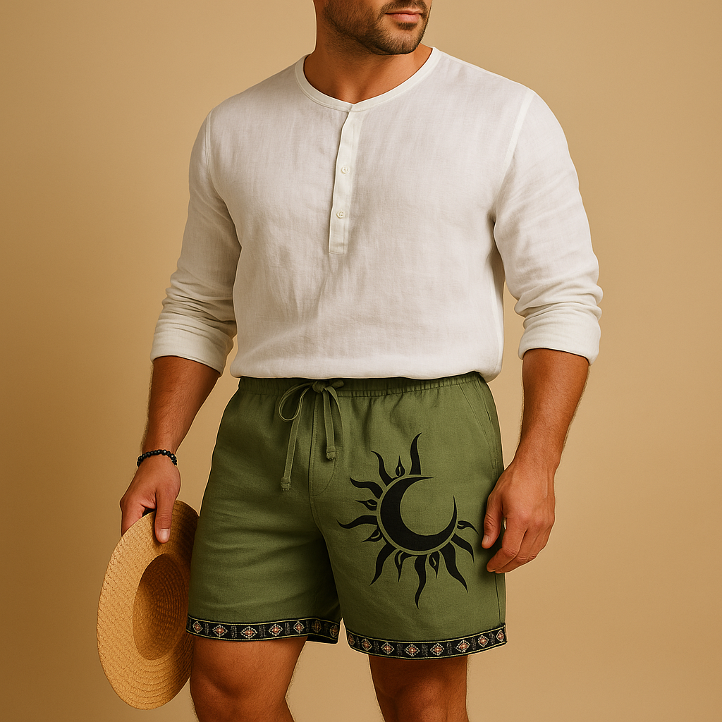 Men’s printed summer shorts with adjustable drawstring waist and breathable fabric, perfect for casual wear, vacations, and beach days.