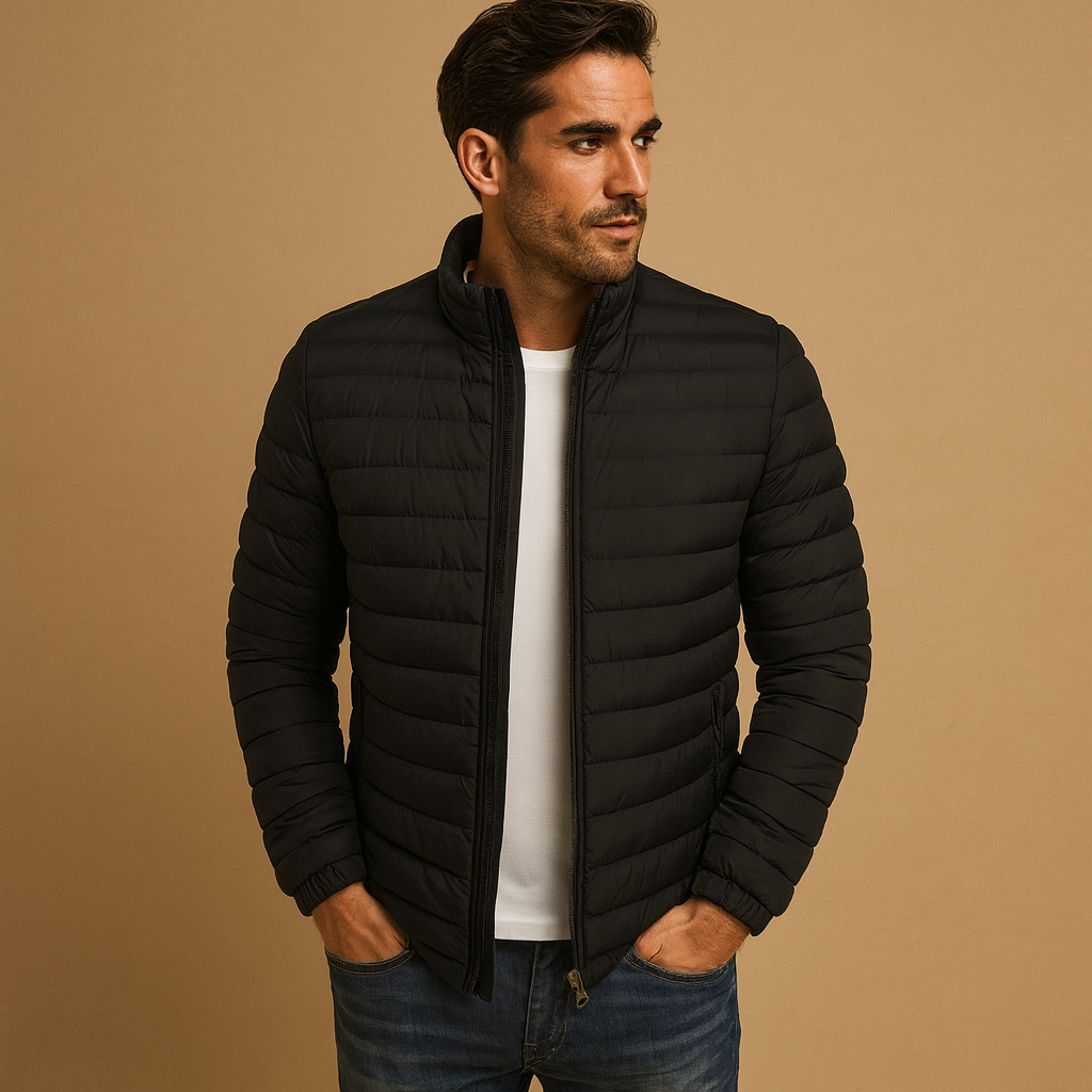 Men’s quilted summer jacket in lightweight design, stylish and comfortable, perfect for casual wear during spring and summer.