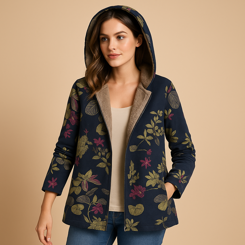 Women’s reversible thermal hooded jacket with a lightweight fit and stylish sleeve details, suitable for cold days, daily wear, and winter walks.