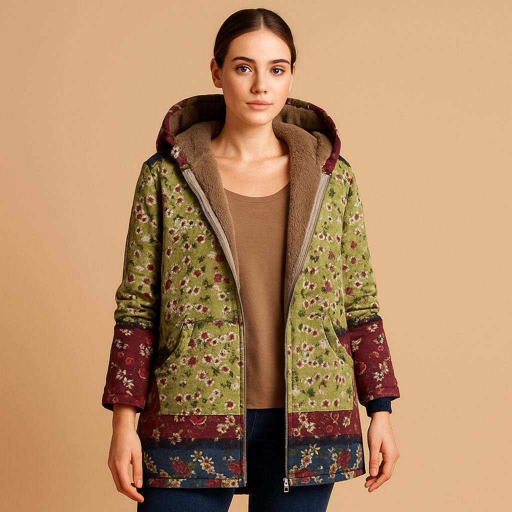 Women’s reversible thermal hooded jacket with a lightweight fit and stylish sleeve details, suitable for cold days, daily wear, and winter walks.