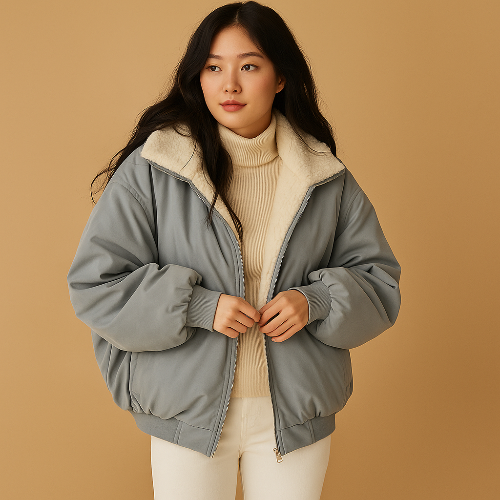 Women’s short hooded winter jacket with padded lining, removable hood, and modern fit, suitable for daily wear and city outings in winter.