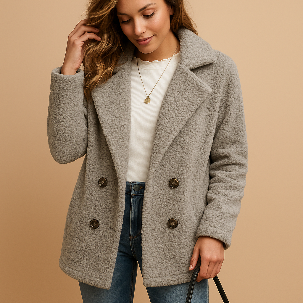 Short winter coat for women with tailored fit and elegant button details, made from high-quality midweight fabric for stylish comfort in winter.