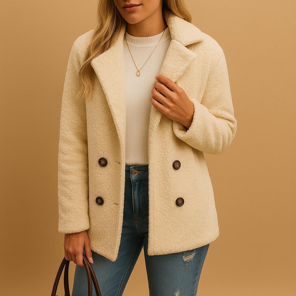 Short winter coat for women with tailored fit and elegant button details, made from high-quality midweight fabric for stylish comfort in winter.