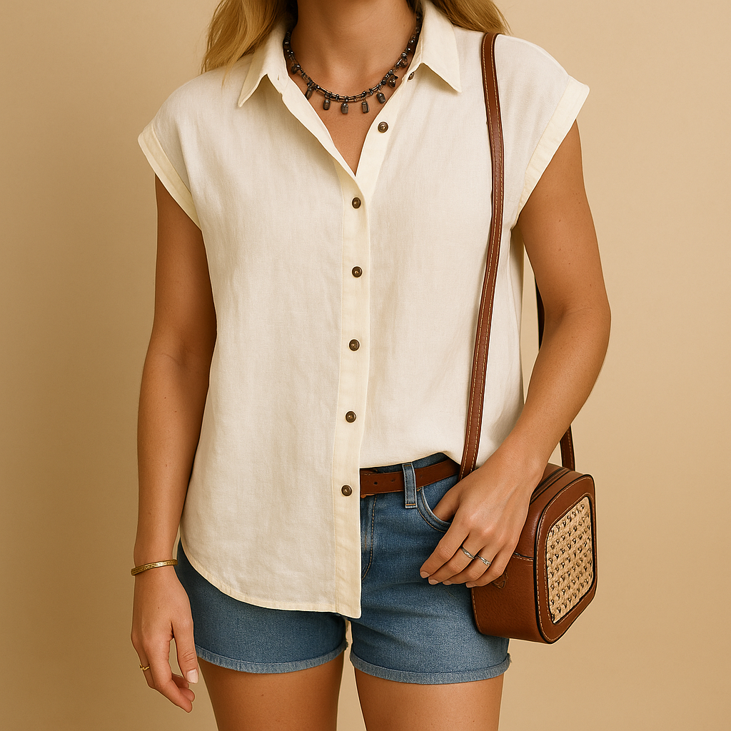 Women’s sleeveless summer shirt with a lightweight fit, suitable for warm days, casual outfits, and everyday summer wear.